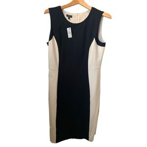 TALBOTS Women’s Cream Black Colorblock Sleeveless Lined Midi Sheath Dress